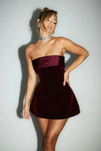 Strapless Velvet Satin Band A-Line Mini Dress