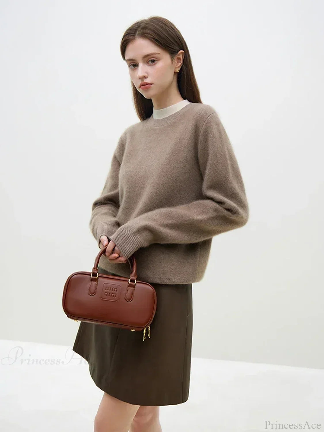 Velvety Pullover Knitted Tea Brown Sweater
