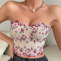 Vemina Y2K Embroidery Floral Strapless Tube Crop Top