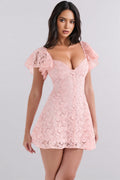 Bruna Pink Floral Lace Mini Dress
