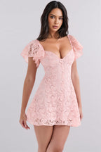 Bruna Pink Floral Lace Mini Dress