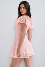 Bruna Pink Floral Lace Mini Dress