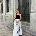 Versatile Contrast Colored Flower Embroidery High Waist Skirt