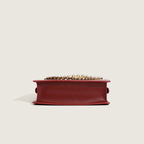 Chunky Chain Zip Top Leather Shoulder Bag with Versatile Pearl Trim - Red