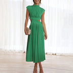 Claudia Minimalist Pleated Dress with High Neck Premium Wardrobe Essential