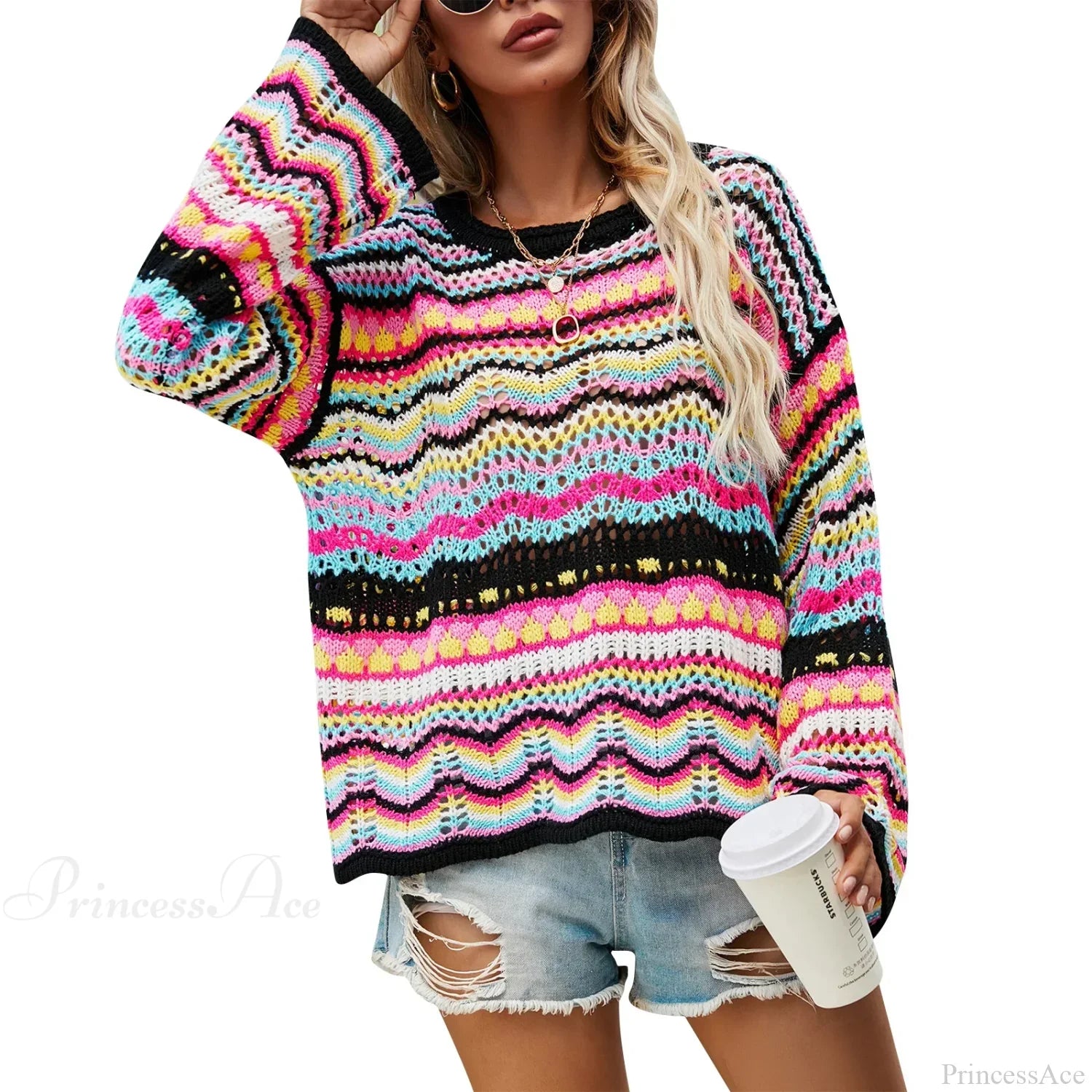 Vintage 90s Crochet Flared Sleeves Sweater