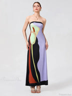 Vintage Abstract Floral Strapless Backless Loose Tube Top Floral Dress
