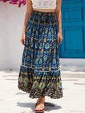 Vintage Beach Bohemian Floral Print Elastic Waist A-Line Skirt