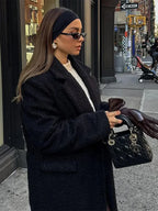 Vintage Black Woolen Double-Breasted Overcoat