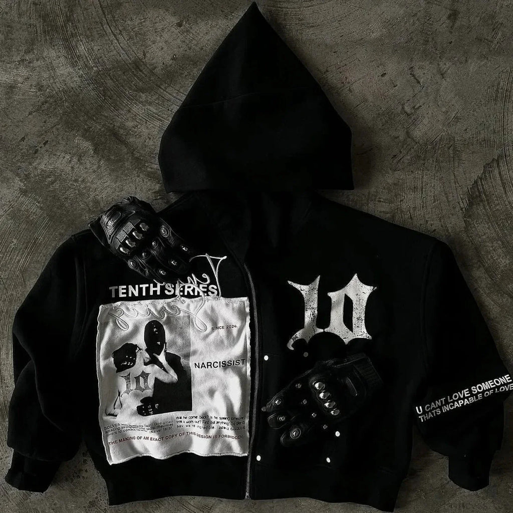 Vintage Black Zipper Hoodie