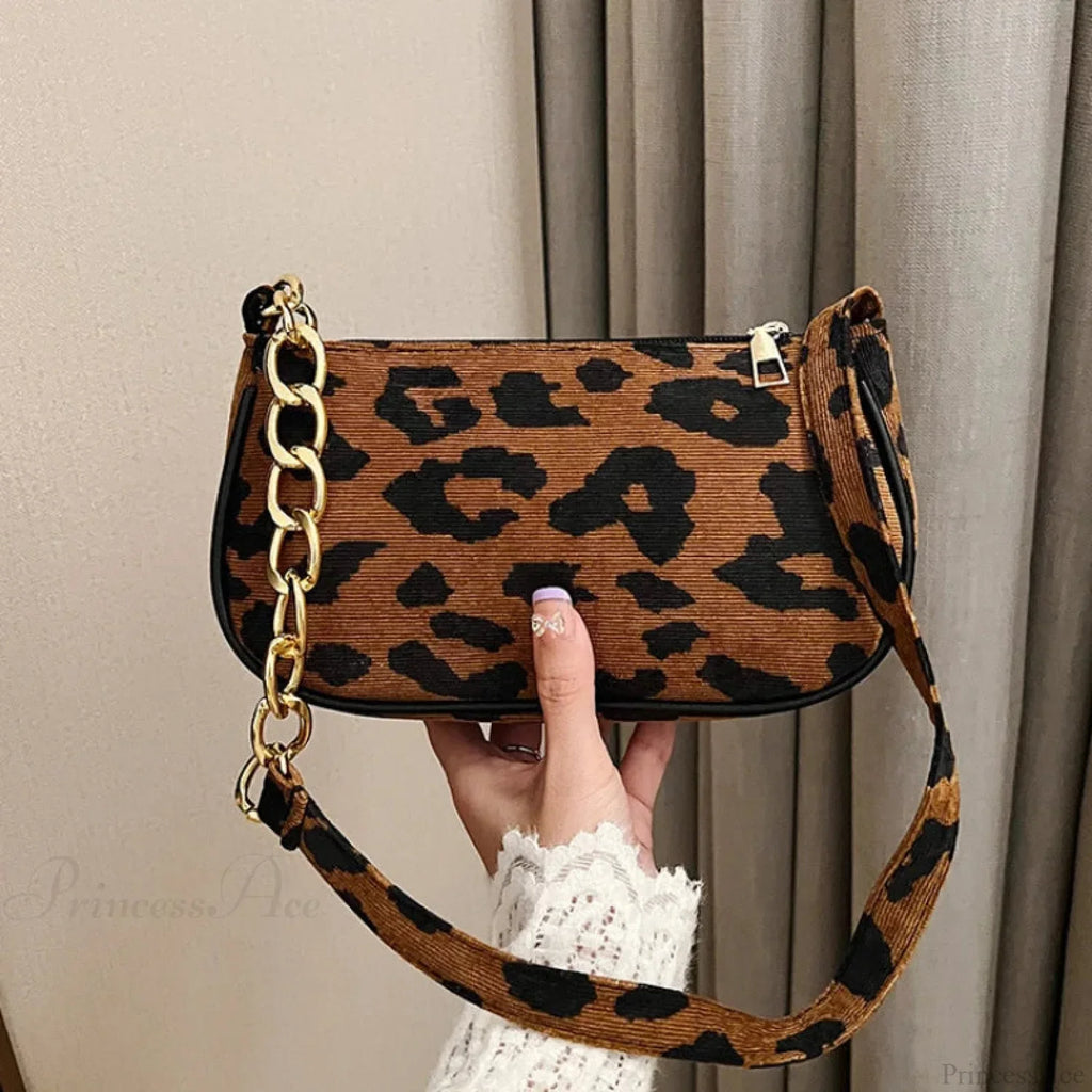 Vintage Chain Plush Leopard Shoulder Bag