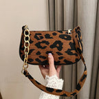 Vintage Chain Plush Leopard Shoulder Bag