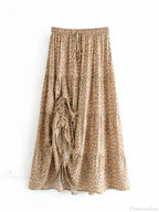 Vintage Chic Hippie Leopard Print Fold Design High Elastic A-Line Skirt