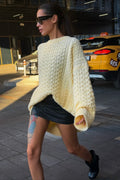 Vintage Crewneck Cable Knit Loose Sweater