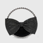 Vintage Crystal Bow Velvet Clutch Bag - Black