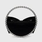 Vintage Crystal Bow Velvet Clutch Bag - Black
