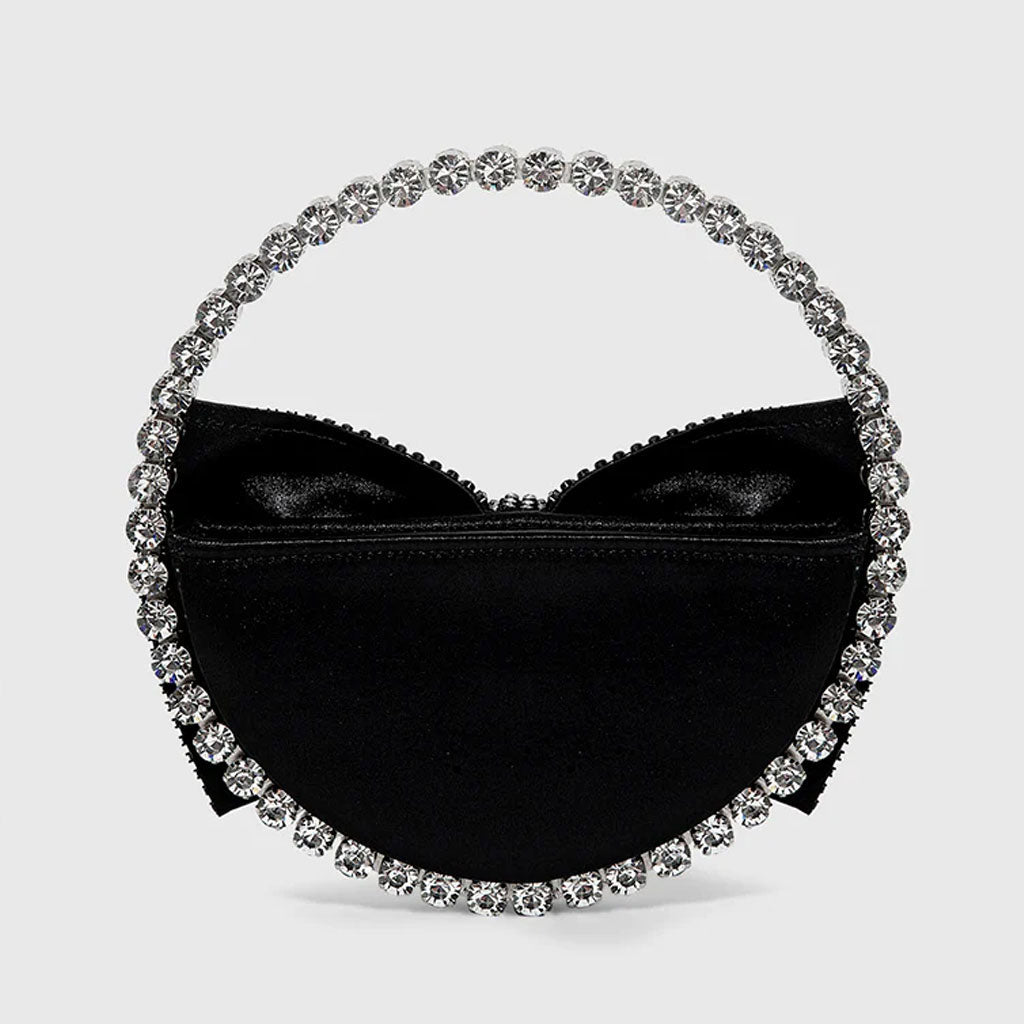Vintage Crystal Bow Velvet Clutch Bag - Black