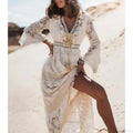 Vintage Embroidery Loose White Red Boho Dress