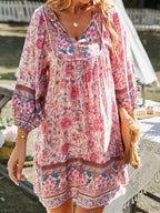 Vintage Floral Print Boho A-Line Dress
