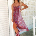 Vintage Floral Print Boho Midi Dress