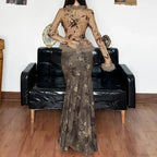 Vintage Floral Print Maxi Skirt Grunge Style 2000s
