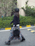 Vintage Flower Print High Waist Pleated Skirt
