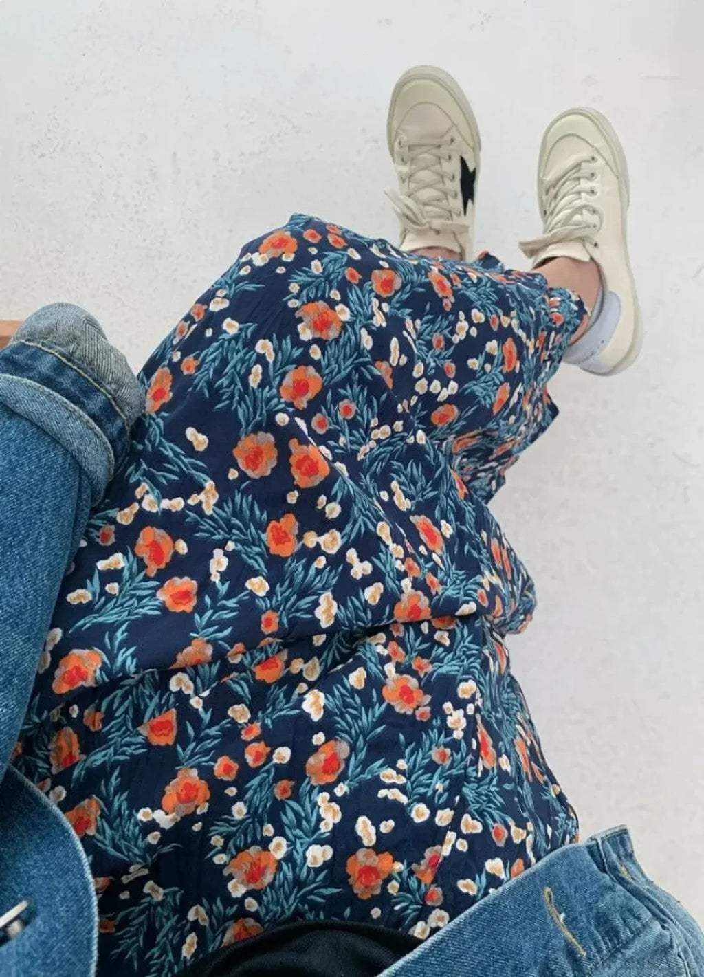 Vintage Flower Print High Waist Pleated Skirt