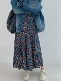 Vintage Flower Print High Waist Pleated Skirt