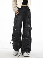 Vintage Gothic Broad-Leg Ebony Denim Pant