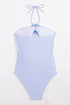 Vintage High Leg Cheeky Rosette Halter Ruched Cutout One Piece Swimsuit