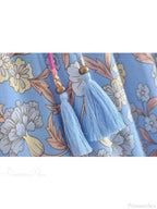 Vintage Hippie Blue Floral Print Tassel Beach Skirt High Elastic A-Line