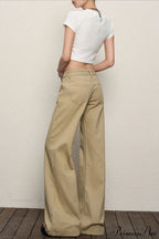 Vintage Khaki Low Waist Flared Floor-Length Jeans