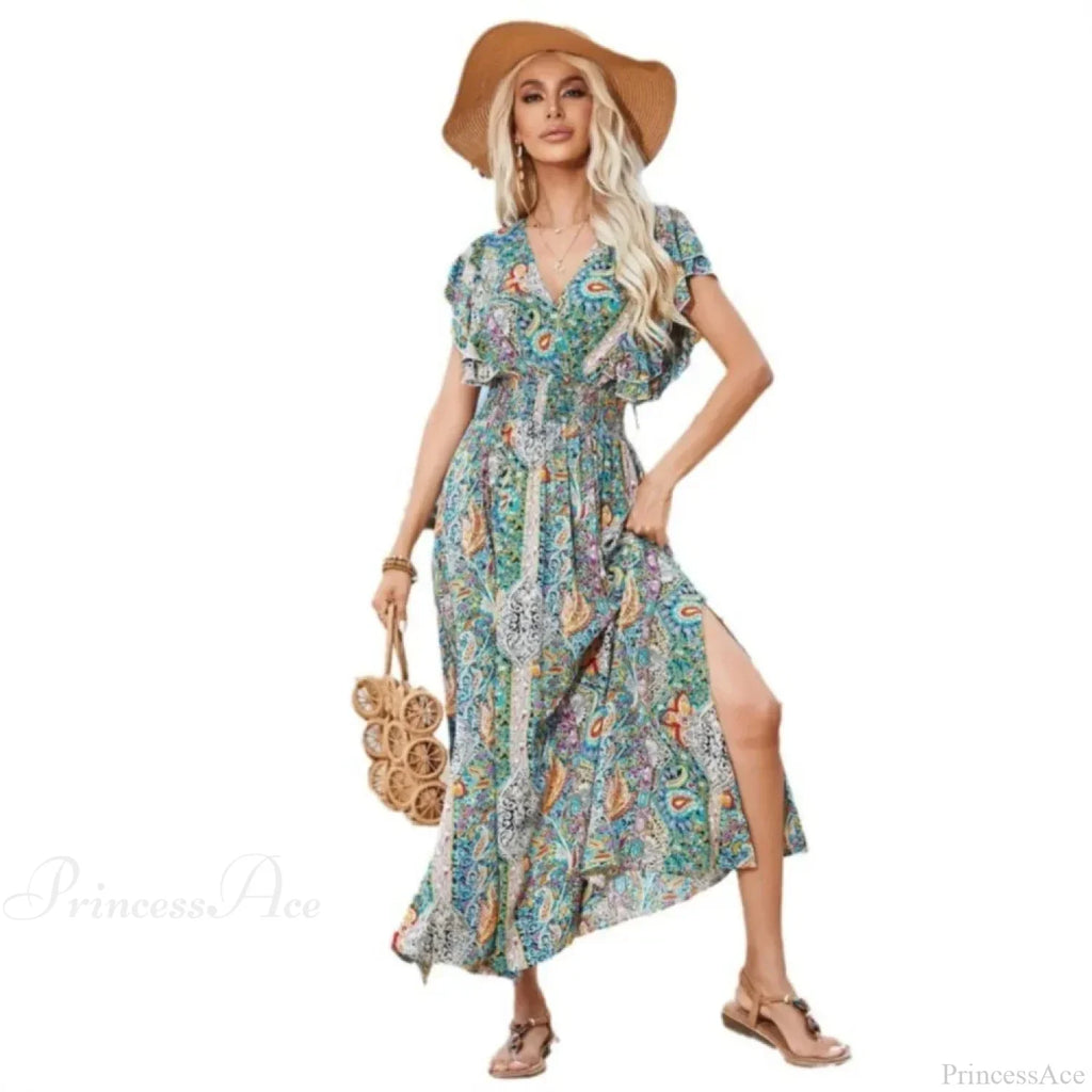 Vintage Lace Up Floral Beach Dress
