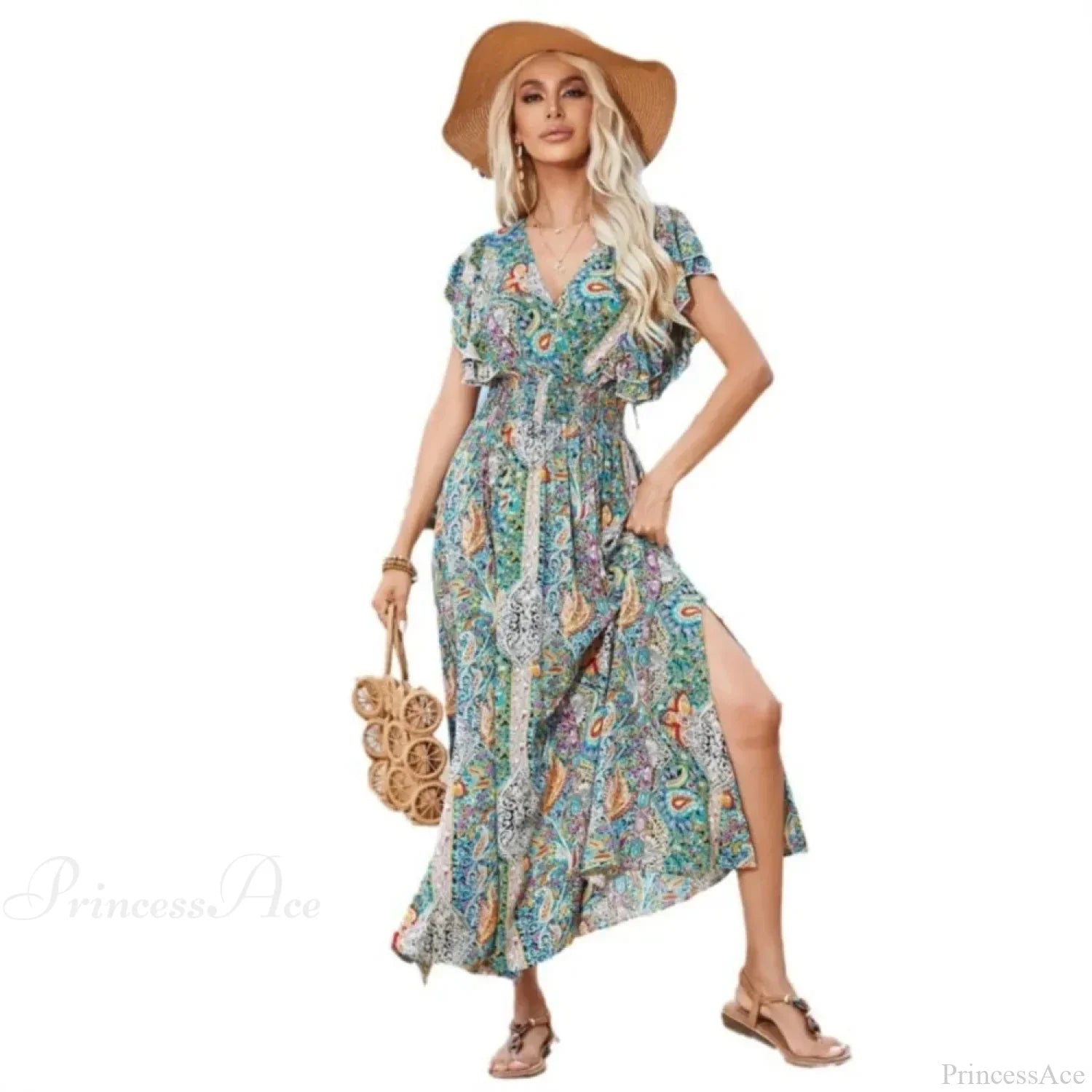 Vintage Lace Up Floral Beach Dress