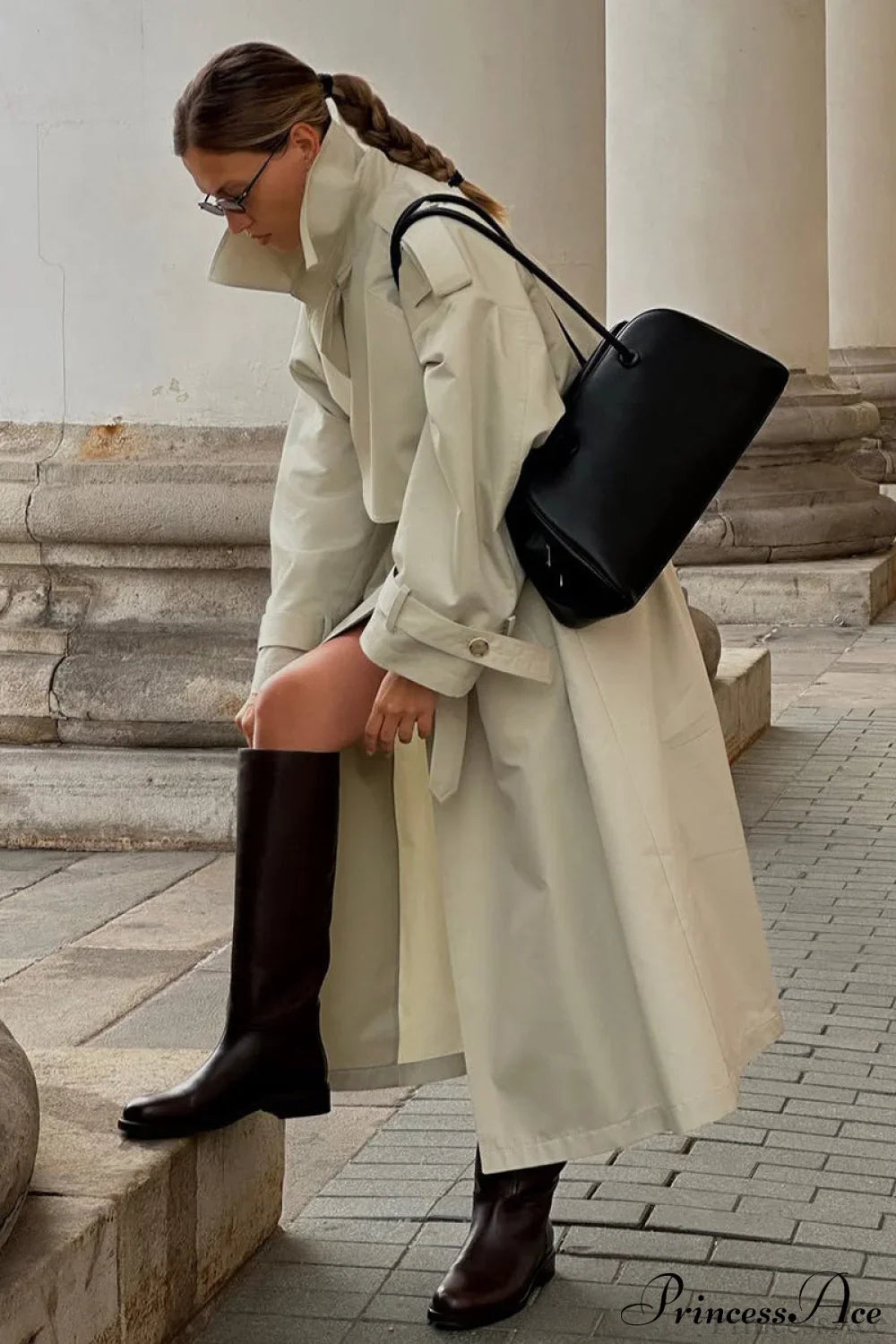 Vintage Loose Long Belted Waist Trench Overcoat