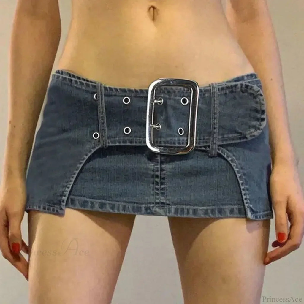 Vintage Metal Buckle Denim Skirt