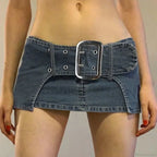 Vintage Metal Buckle Denim Skirt