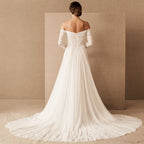 Vintage Off-Shoulder Outdoor Wedding Dress