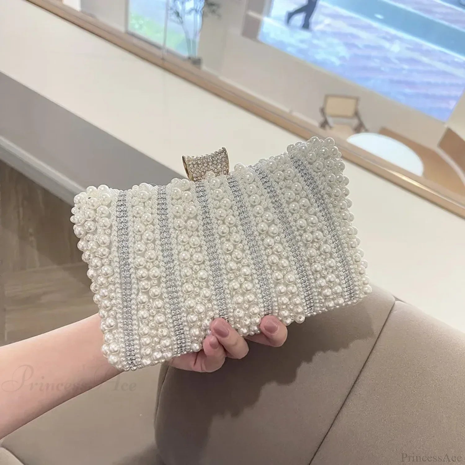 Vintage Pearl Diamond Evening Clutch Wedding Shoulder Bag