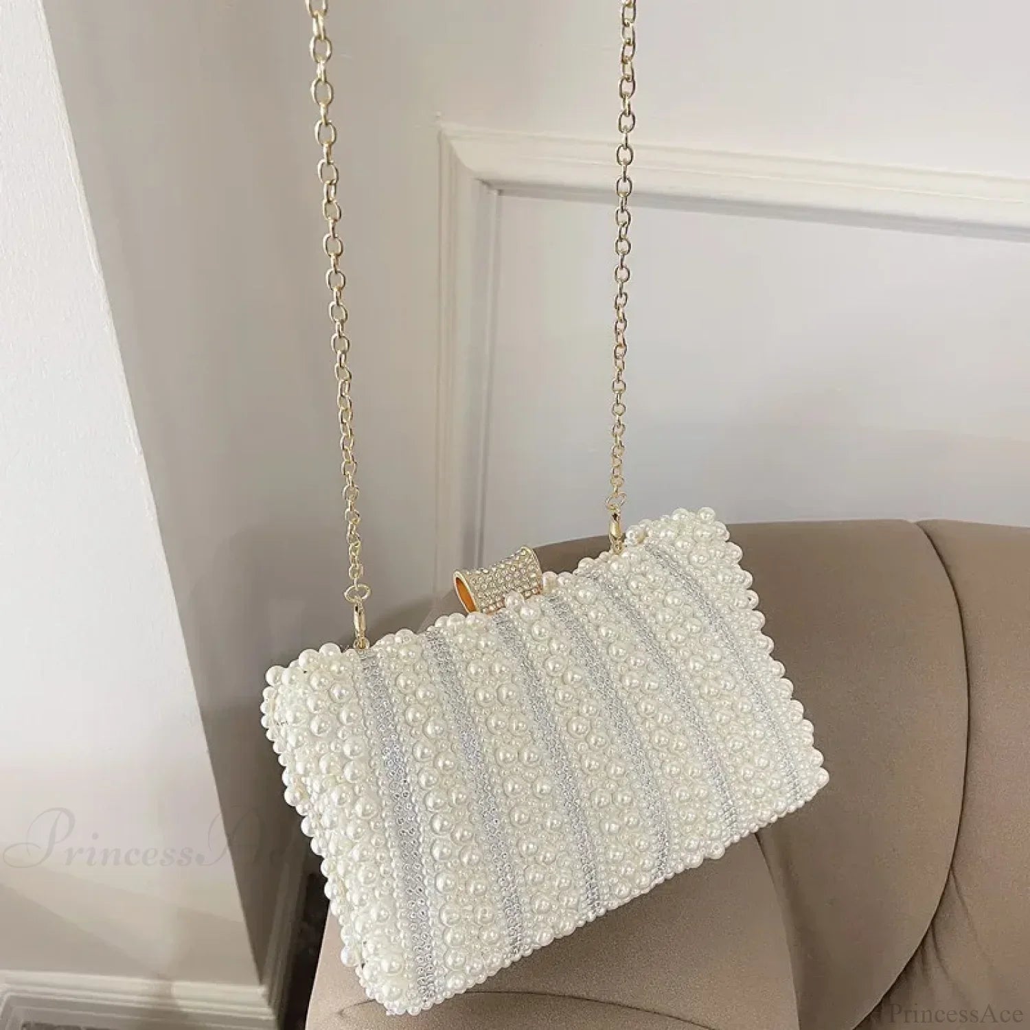Vintage Pearl Diamond Evening Clutch Wedding Shoulder Bag