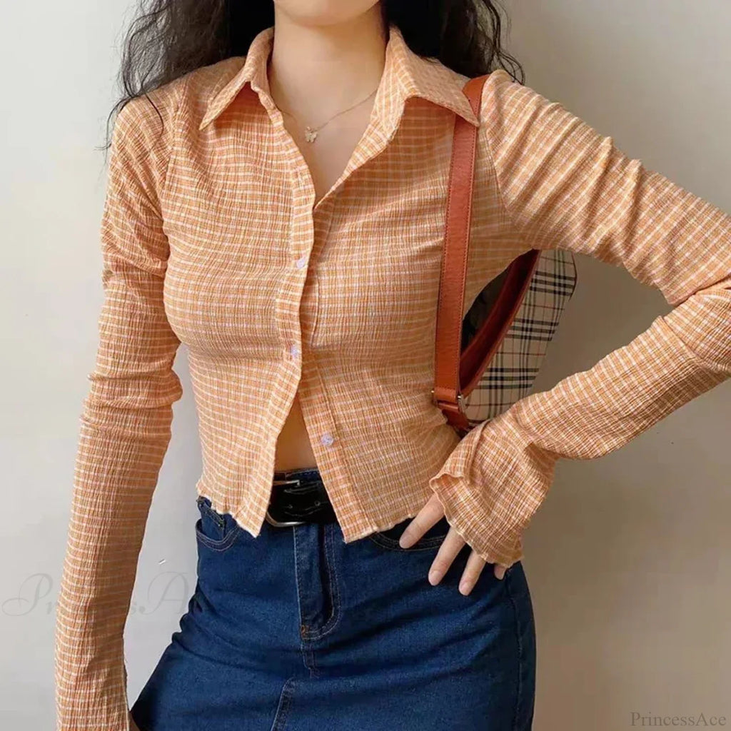 Vintage Plaid Long Sleeve Blouse
