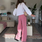 Vintage Plaid Loose Wide Leg Boho Palazzo Pant