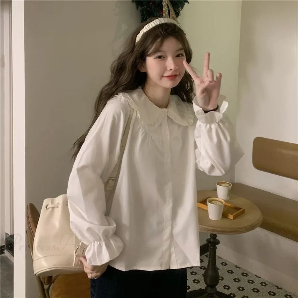 Vintage Preppy Style Sweet Kawaii White Blouse