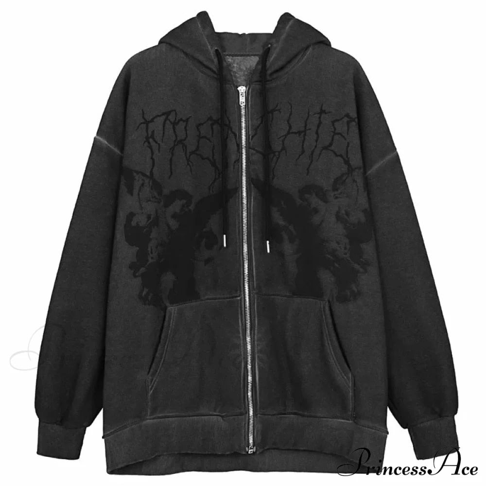Vintage Printed Zip Up Hoodie