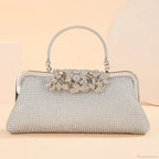 Vintage Rhinestone Flower Kiss Lock Clutch Bag