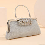 Vintage Rhinestone Flower Kiss Lock Clutch Bag