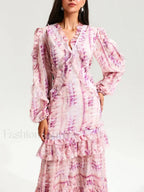 Pink Ruffle Puff Maxi Dress