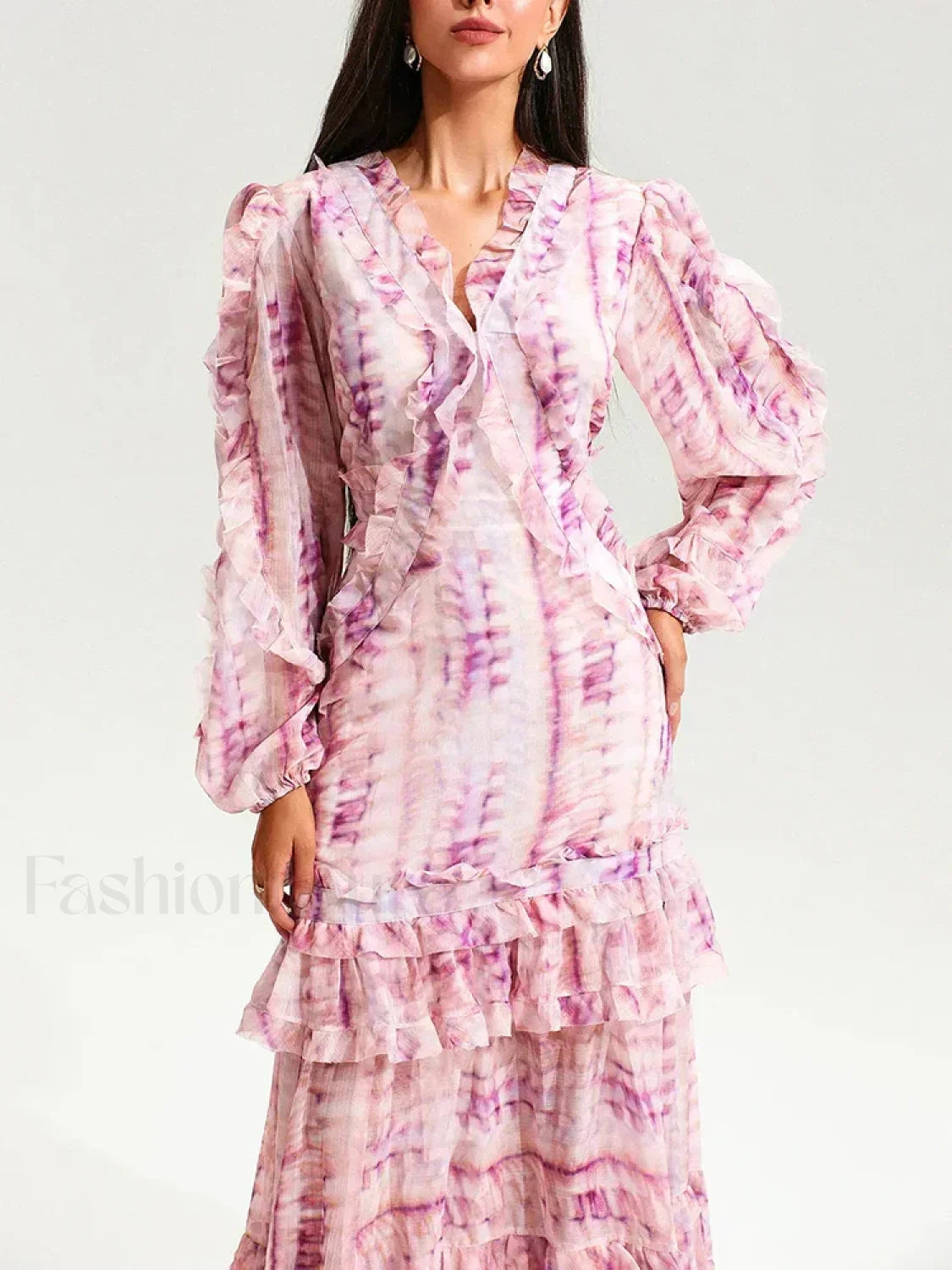 Pink Ruffle Puff Maxi Dress