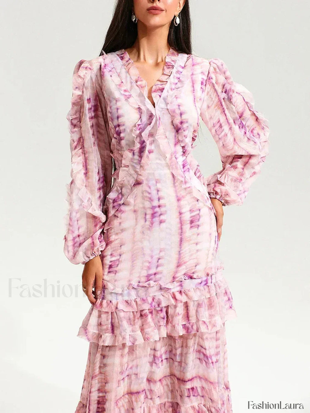 Pink Ruffle Puff Maxi Dress