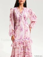 Pink Ruffle Puff Maxi Dress